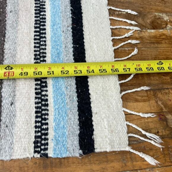 Unbranded Hand Woven Rug 56 x 27 in Southwestern Boho Aztec Blue Gray Black - Picture 4 of 6